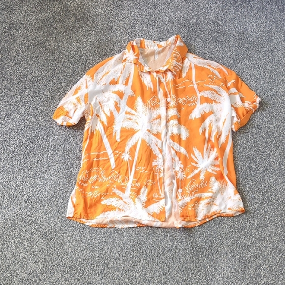 Cupshe Orange and White Button Down Shirt - Picture 1 of 4